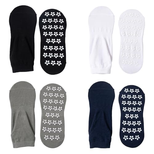 MAXQUU 4 Pares de Calcetines de Puntos Con Agarre, Antideslizantes Transpirables y Absorbentes del Sudor para Yoga, Cama Elástica y Suelo - para Mujer