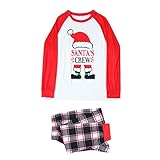 Matching Family Pajamas Sets Christmas Santa’s Crew Letter Print Top and Plaid Pants Sleepwear for Dad Matching Pajamas for Family Snowflakes (Red #2, S)