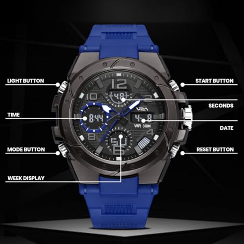 Image of V2A Styrke 5110 Analog Digital Watch for Men | Hybrid Multi Display Dial | Alarm Stopwatch Day Date 12 /24 Hr | TPU Strap | 30M Water Resistant