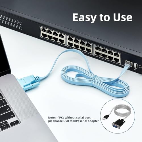 Image of Madhabi RJ45 to DB9 Console Cable 6FT, Female DB9 to RJ45 Male RS232 Serial Adapter, Flat Rollover Cable for Cisco Router Switch Modem Networking Setup, Compatible with Windows and Linux Systems