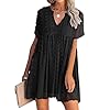 MIHOLL Womens Mini Dress V Neck Short Sleeve Ruffle Loose 2023 Summer Casual Flowy Dresses with Pockets