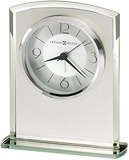 Howard Miller Glamour Table Clock 645-771  Modern Frosted Glass Clock with Curved Top, Mirrored Beveled Edges, Mirrored Glass Base, Alarm/Quartz Movement