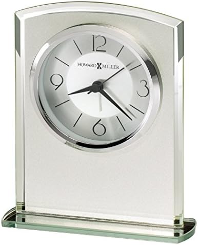 Howard Miller Glamour Table Clock 645-771 – Modern Frosted Glass Clock with Curved Top, Mirrored Beveled Edges, Mirrored Glass Base, Alarm/Quartz Movement