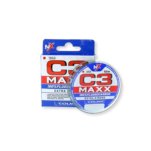 Colmic C3 MAXX – Fluorocarbon 100% Extra Strong 50m – Invisibile in Acqua, Alta Resistenza all’Abrasione, Ottima Tenuta al Nodo – Made in Japan – Bobina Compatta (⌀ 0,148)