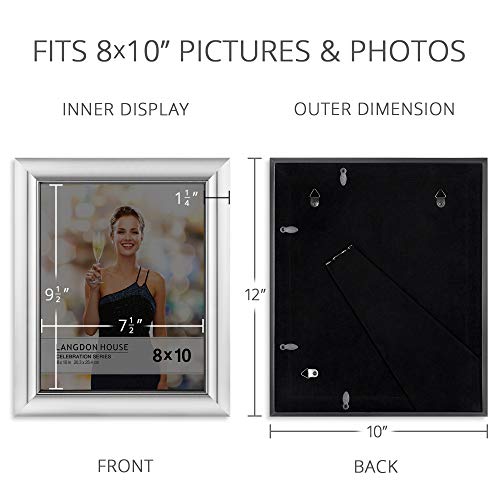 Langdon House 8X10 Silver Picture Frame, Contemporary Glam Photo Frame 8 X 10, Wall Mount Or Table Top, Celebration Collection #TOP2
