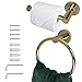 MEGAVOW 2 Piezas Anillo de Toalla y Portarrollos para Papel Higiénico - Juego de Accesorios de Baño Acero Inoxidable, Oro
