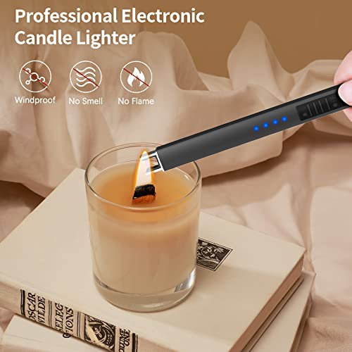 Rouclo Bougie Electrique,USB-C Rechargeable Arc Briquet avec Affichage de Batterie LED Long Cou Coupe-Vent sans fumée pour Cuisine Barbecue, Bougie, Gazinière, Camping, Allume Gaz (Gris) – vue 5