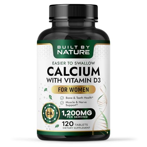 Built By Nature Calcium Supplement for Women – Calcium 1200mg with Vitamin D3 – Bone & Immune Support – Easier to Swallow Calcium Supplements with Vitamin D – 120 Tablets