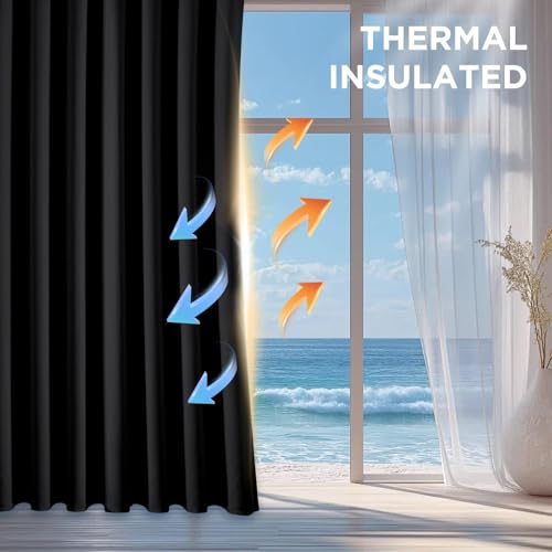 CUCRAF Black Blackout Curtains 54 Inches Long, Thermal Insulated Noise Reducing Grommet Window Drapes for Bedroom & Living Room(52x54 Inch, 2 Panels) by CUCRAF - Image 8