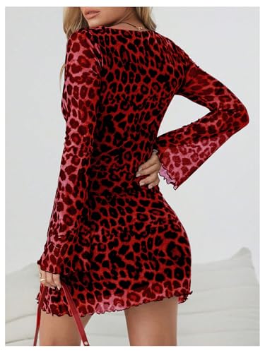Image of Milumia Women's Leopard Print Mini Dress Y2k Bell Long Sleeve Cheetah Short Dresses Going Out Party Clubbing Outfits
