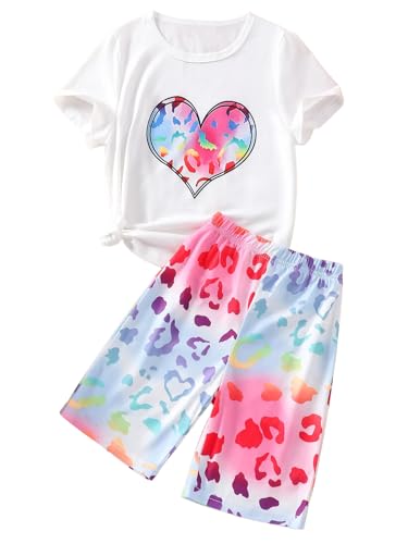 Image of NEW 8-12 Years Girls Summer Outfits 2 Piece Set Trendy Print Top & Stretchy Shorts Casual Playwear