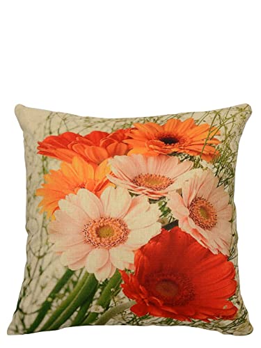 Image of ROMEE Designer Floral Printed Cushion Covers 16 inch x 16 inch Set of 2 | Decorative Square Jute Polyester Throw Pillow /Cushion Cover for Living Room, Sofa, Couch, Bedroom (Multicolor)