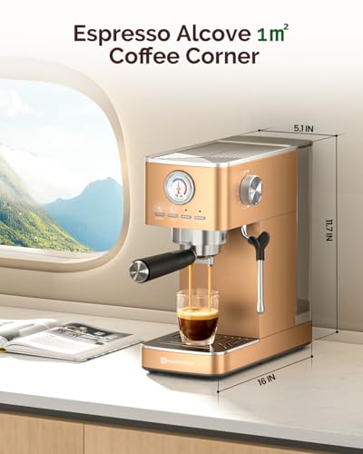 Image of Maestri House - ULKA 20 Bar Espresso Machines, Compact Coffee Machine with Built-in Flow Meter, Steam Milk Frother, 46oz Removable Water Tank, Coffee Machine