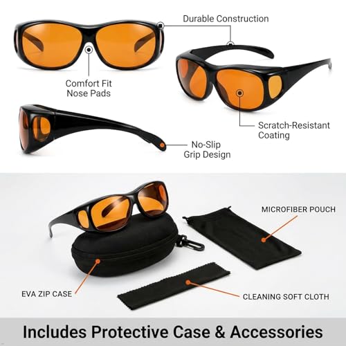 Image of Eyekepper 100% Blue Light Reduction,Huge Fitover Anti-Blue Blocking Computer Eyeglasses with Extra Amber Lenses, Black Red