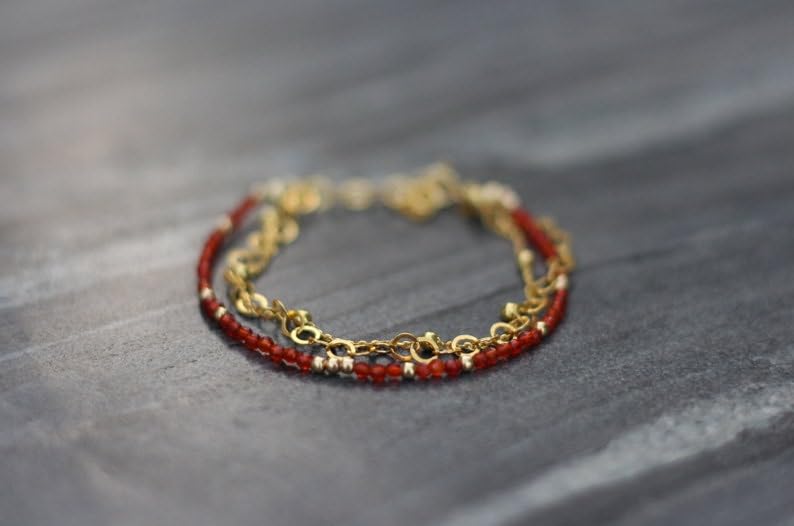 Bracelet perles cornaline minimaliste argent stacking quotidien