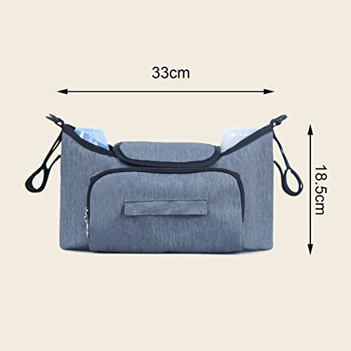 Buggy Organiser Pushchair Water-Repellent Buggy Organiser including 2 Insulated Cup Holders,Shoulder Strap, Insulated Bag Attachment Hookand and Large Storage Space Kinderwagen Organizer (Grau)