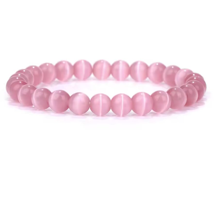 Bracelet de perles roses en pierre naturelle 8mm fait main pour femmes | Modèle 175