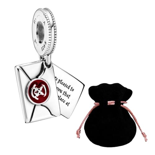 JABEDE Charm in argento S925 ispirato alla Saga di Harry, compatibile con braccialetti delle principali marche, con elegante borsa nera - ideale per i fan di H.P., estandar, Argento sterling Argento