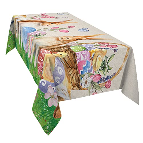 Easter Tablecloth Waterproof for RoundRectangleOvalSquare Tablecloth 54x108 inEaster Bunny Easter Basket Egg Chick Rustic