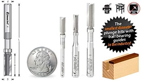 Amana Tool 47220 Carbide Tipped Miniature Flush Trim Plunge Template Router Bit 3/16 Dia x 1/2 x 1/8 Inch Shank with Mini 3/16 Dia Upper Ball Bearing - Image 3