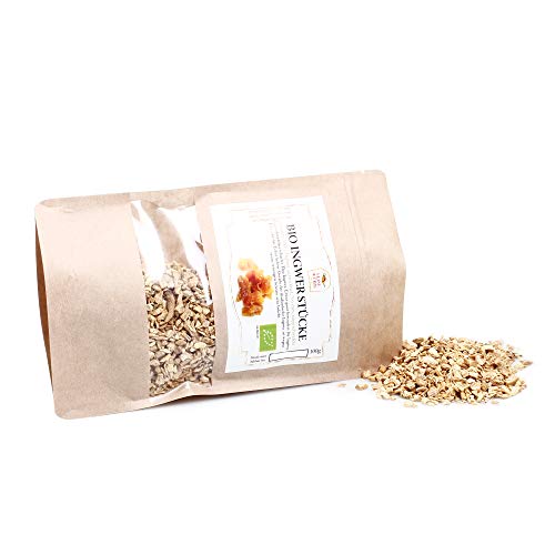 Ingwer getrocknet Bio |Ingwerstücke zum Backen, Kochen und Knabbern | Trockenfrüchte ohne Schwefel | 100g