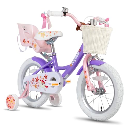 JOYSTAR Unicorn 12 Inch Kids Bike for 2-4 Year Old Girls with Training Wheels, Princess Design, Basket, Doll Seat, Streamers