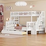 BXEYXE Kinderbett 90 * 200/140 * 200 cm. Massivholz-Etagenbett mit Rutsche...