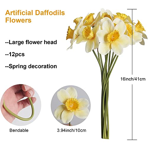 Gtidea 12Pcs Artificial Flowers Daffodils Flowers 16“ Yellow Fake Spring Flowers Real Touch Flowers Silk Floral Arrangement For Home Window Room Table Wedding Decor #TOP1