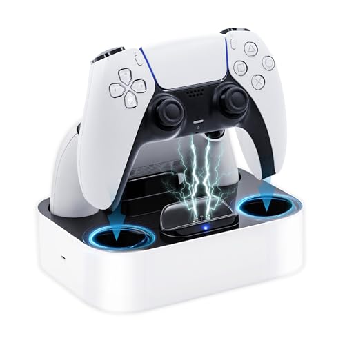 Mcbazel Controller Ladestation für PS5, Doppel-Ladegerät, Schutz gegen Überhitzung, Dreifacher Schutz mit LED-Anzeige für PlayStation 5 DualSense Controller, Weiß