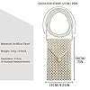 Luxus Perlentasche Kette Tasche Beige Geldbörse Damen Perlen Umhängetasche Kleine Quadratische Handgemachte Taschen Clutches für Hochzeitsfeier Brautparty Geschenk für Mädchen Frauen 7x4,3x0,8 Zoll #1