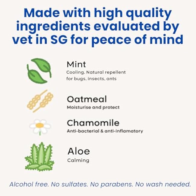 Waterless No Rinse Dog Dry Shampoo Cooling Effect for Smelly Dogs. Suitable Cat Shampoo for Dandruff. Good for Itch. Developed with Vet in Singapore-Minty Fresh-6.8 fl oz-wso3MfgQ