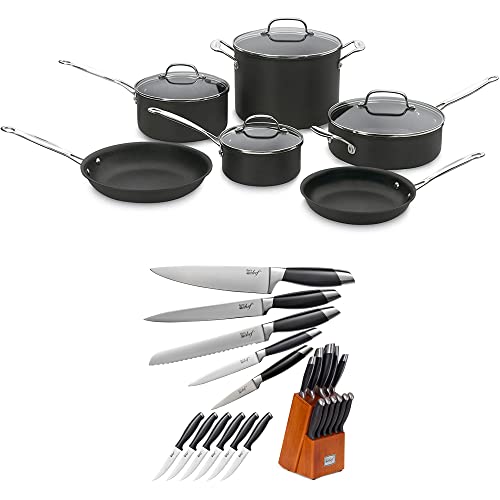 Cuisinart 66-10 Chef's Classic Nonstick Hard-Anodized 10-Piece Cookware Set Bundle With Deco Chef Gourmet 12 Piece Stainless Steel Knife Set With Storage Block #TOP16