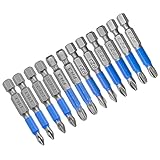Uenhoy 12 Pcs Magnetic Phillips & Pozidriv Screwdriver Bit Set (PH1, PH2, PH3, PZ1, PZ2, PZ3), 2 Inch Long Anti Slip Drill Bits, 1/4 Inch Hex Shank