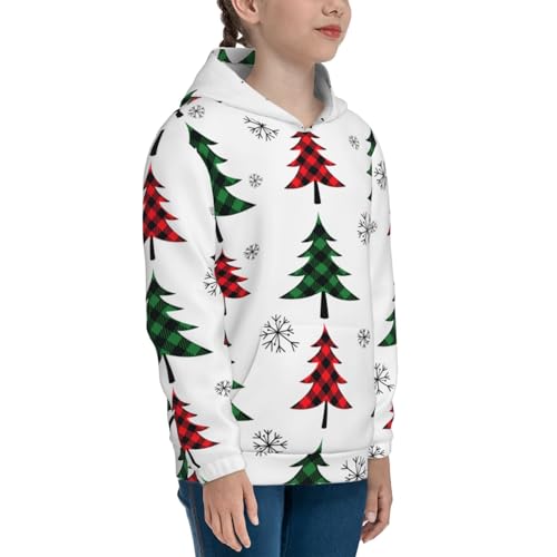 Buffalo Plaid Christmas Trees Kids Pullover Hoodies Boys Sweatshirts Girls Athletic Clothes with Pocket3