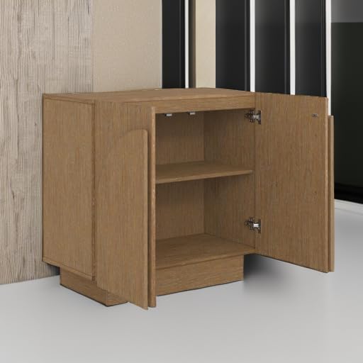 Image of Nathan James Iris Mid-Century Modern Buffet Sideboard Wood Accent Cabinet Credenza with Arched Cabinet Doors and Adjustable Shelves for Kitchen or Living Room, Brushed Light Brown