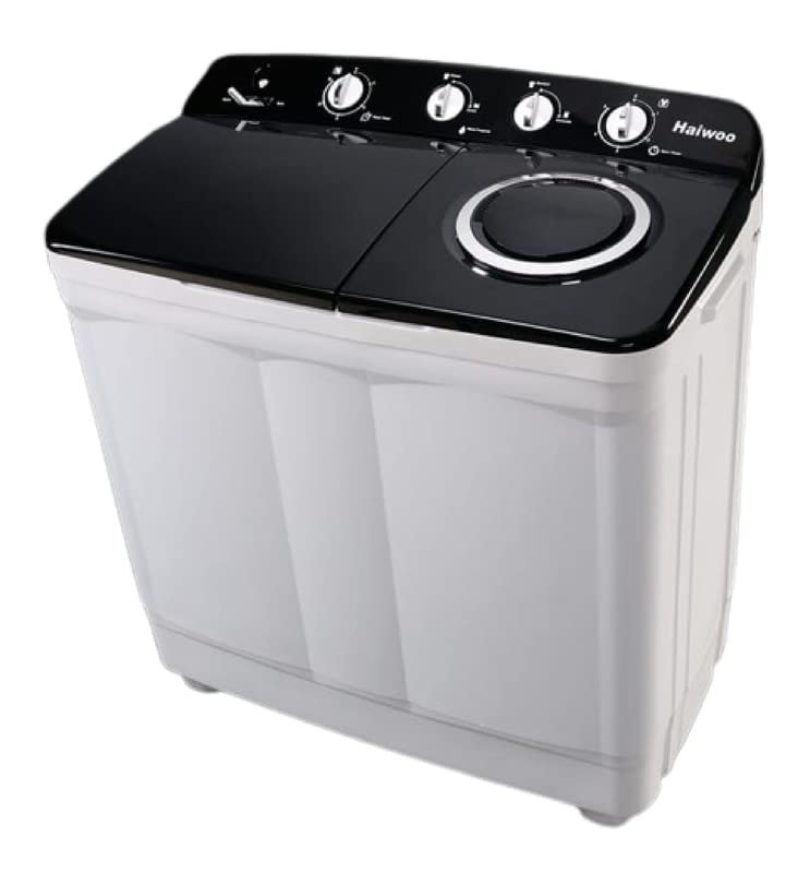 HaiwooHaiwoo 13kg HWM-1350 Twin-Tub Semi-Automatic Washing Machine, White/Black, Efficient Top-Load Washer with Anti-Rat Base, Spin-Dry Impeller AC 220-240V, 1 Year Fully Warranty White