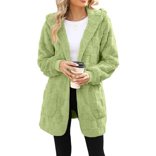 midelxp Long Cardigan for Women Soft Fluffy Hooded Sherpa Jackets with Pockets Cozy Oversized Sweaters Winter Fleece Coats 6