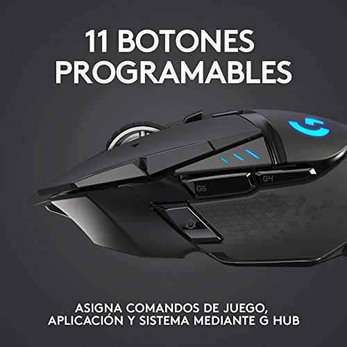 Logitech-G502-LIGHTSPEED-Raton-Gaming-Inalambrico-Captor-HERO-25K-25600-DPI-RGB-Peso-Reducido-11-Botones-Programables-Bateria-Larga-Duracion-POWERPLAY-compatibile-PC-Negro