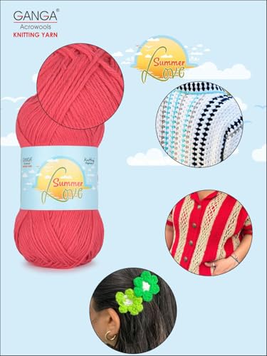 Image of Ganga Acrowools Summer Love - Sport Weight - Cotton Yarn -Oekotex Class L Certified - Pack of 1-50 GMS Per Ball (Old Rose)
