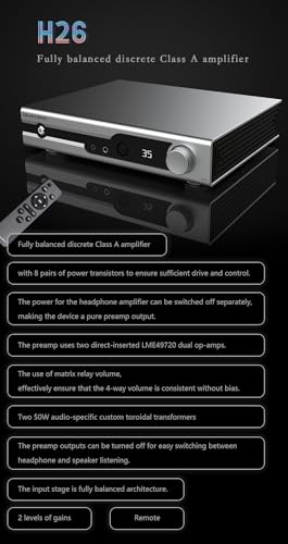 Image of Gustard H26 Fully Balanced Discrete Headphone Amp Pre-Amplifier 6.35mm /4.4mm Balanced /4-Pin-XLR Headphone Output with Remote Control(Silver)