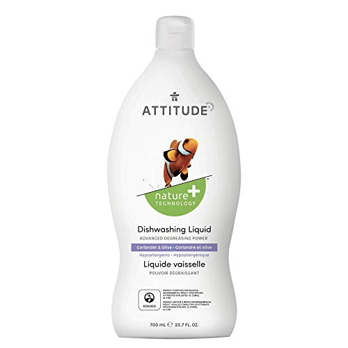 Attitude Dish Soap, Plant-Based, Hypoallergenic, Eco-Friendly, Coriander & Olive, 23.7 Fl Oz #TOP8