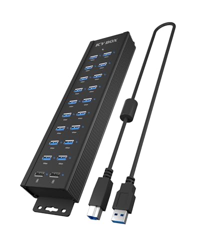 ICY Box Hub USB 3.2 Gen 1 à 20 Ports avec Adaptateur Secteur 12 V/3 A, boîtier en Aluminium et 2 Ports de Charge USB, modèle IB-HUB1720-U3