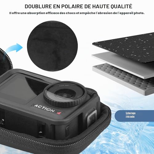 Veftsvy Étui de Transport pour DJI Osmo Action 5 Pro/Action 4/Action 3, Sac de Rangement, Mini Sac De Transport pour Accessoires DJI, avec Couvercle D'objectif, Écran et Film de Protection D'objectif – vue 4