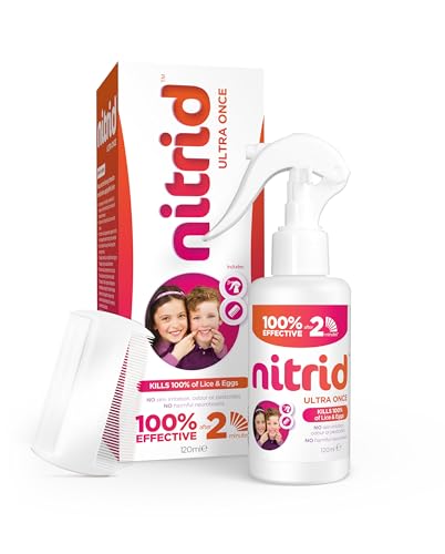 Nitrid Ultra Once All-in-One Head Lice Treatment Spray & Comb - 100% Effective on Lice & Eggs in 2mins Includes Spray 120ml & Nit Comb - 2023 New Formulation