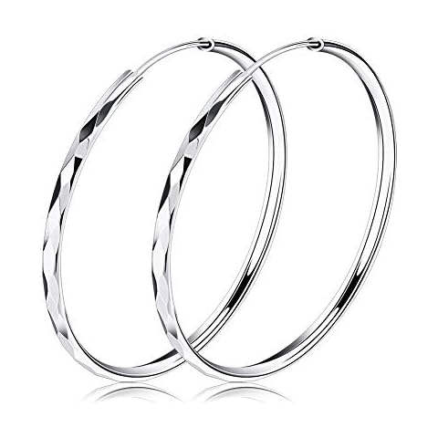 uPrimor Rhodium Plated 50mm Hollow Hoop Earrings with Diamond Shape, Marquise, and Triangle Surfaces, Loop Round Earrings Set for Women and Girls Cover