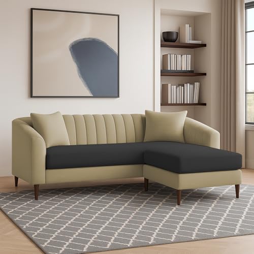 Image of Casaliving Doraldo 4 Seater L Shape Convertible Sofa Set for Living Room, 3 Seater & Ottoman Modular Sectional Couch for Small Space (Cream Black Colour) Fabric