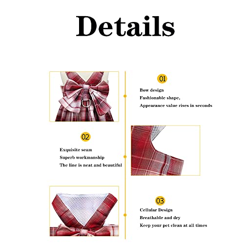 Tikwek Dog Clothes For Small Dogs Girl, Plaid Dog Dress Bow Tie Harness Leash Set, Puppy Cute Bow Skirt, Pet Outfits With Leash Ring,Xs M Pet Skirt(Blue,M) #TOP6