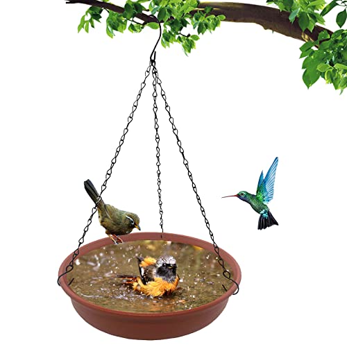 Hanging Bird Bath Bird Feeder for Outdside, 12' in Diameter × 2.25' Deep Brick Red Bird Bath Tray,Made of PP Material with 15.7' Antirust Paint Black Chain for Garden Yard Decoration