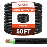 VEVOR 15,24 m 10AWG Tragbares Stromkabel (3 Leiter), Hochleistungs-600-V-Kupfer-Draht, Verlängerungskabel, Industriequalität, Elektrokabel, Premium-CPE-Gummimantel, Netzkabel für Schweißgerät