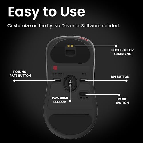 Image of BenQ Zowie FK2-DW Wireless Symmetrical Gaming Mouse for Esports (Medium)|65g Lightweight|4000Hz Polling Rate with Enchanced Receiver| Driverless Plug & Play - 7 Buttons |PAW 3950 Sensor |Extra Skates